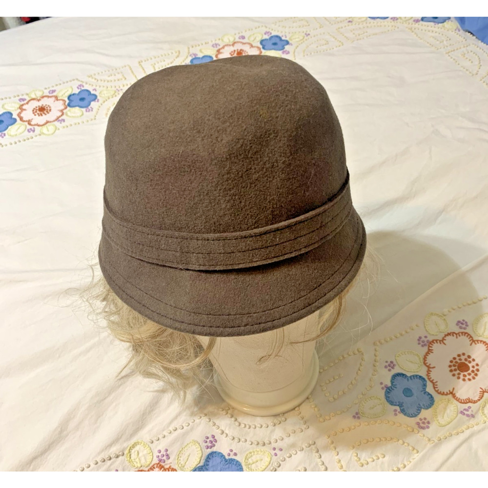 Kate Landry Women's Dark Brown 100 % Wool Cloche Bucket Hat - Picture 2 of 7
